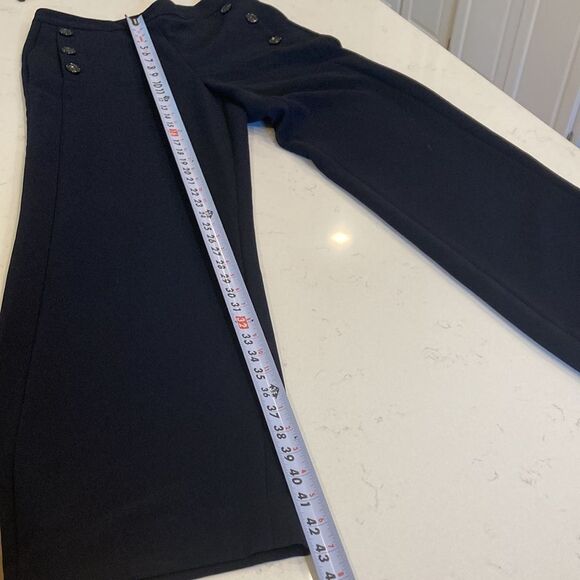 DKNY Navy Sailor nautical Button flat front High Rise Wide Leg Pant Size 10 - Picture 11 of 12